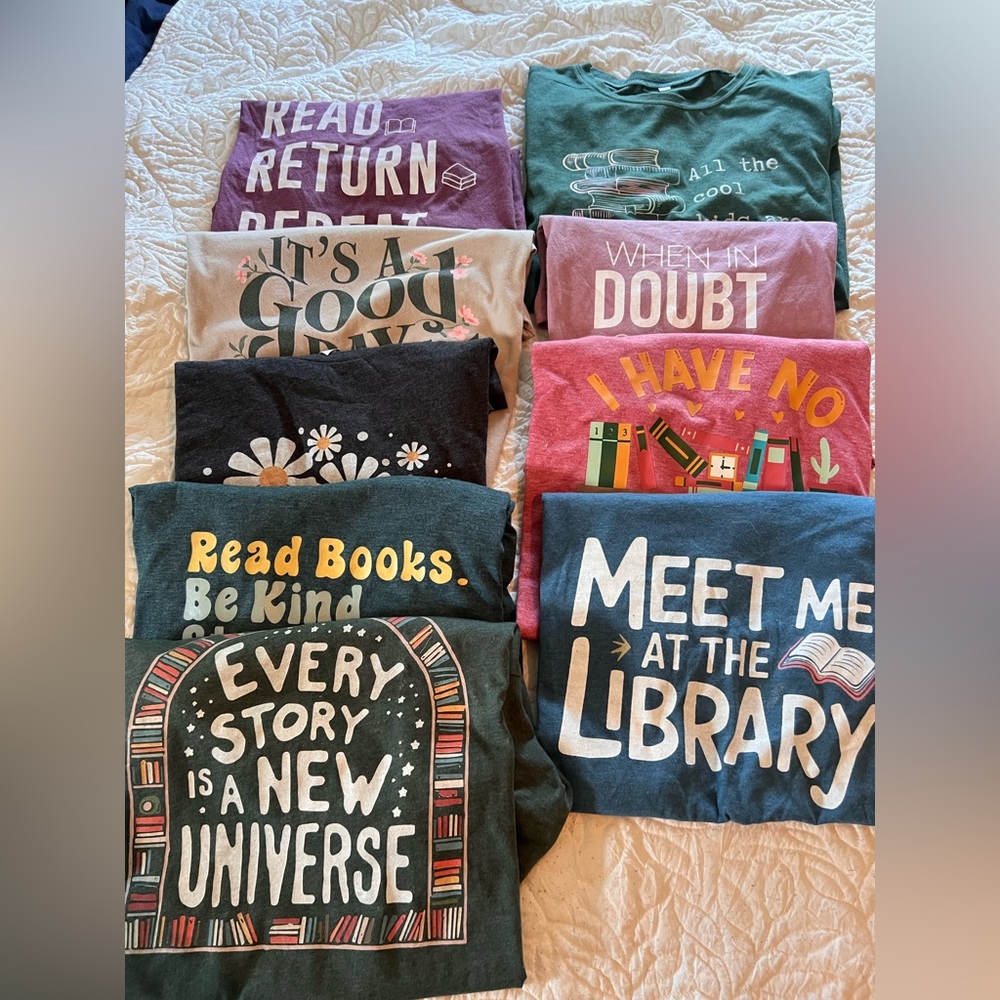 Bella Canvas Teacher Librarian shirts size Large Lot of 9 shirts